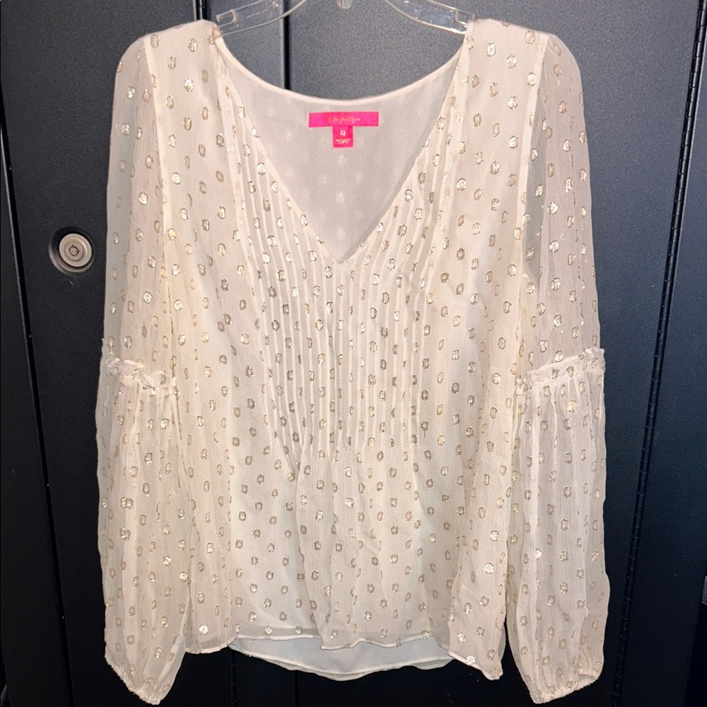 Lilly Pulitzer Cream Blouse with Gold Dot Accents